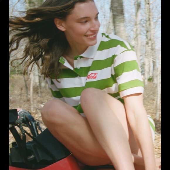 New Zara Coca Cola Striped Dress Green White - Picture 2 of 9